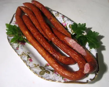 Kabanosy on a plate.