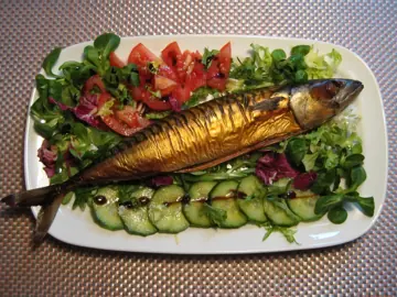 Smoked mackerel with salad.